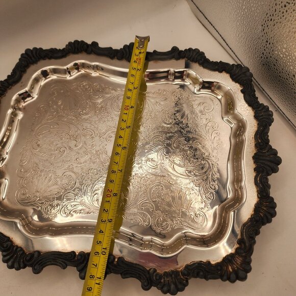 Vintage Rogers 6720 Silver Plated Footed Tray Victorian Oxidized Detail Holiday - Picture 8 of 12